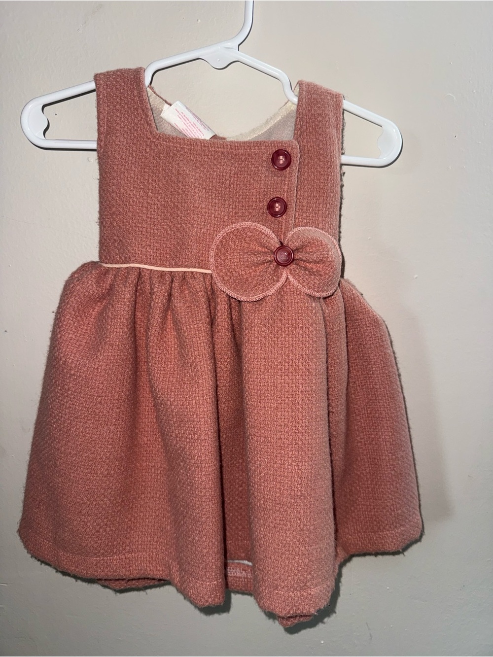 Girls Rose-Pink Textured Bow Pinafore Dress